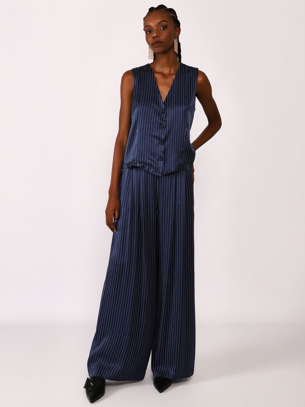 Dixie Sleeveless Navy Pinstripe Wide-Leg Pants & Vest Top